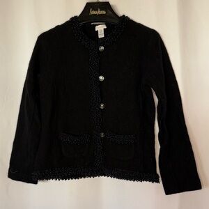 Chico's Jazzy Jewel Black Wool Embellished Beaded Cardigan Jacket
